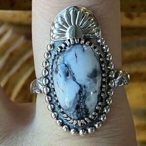 Natural White Buffalo Sterling Silver Ring Size 9.25